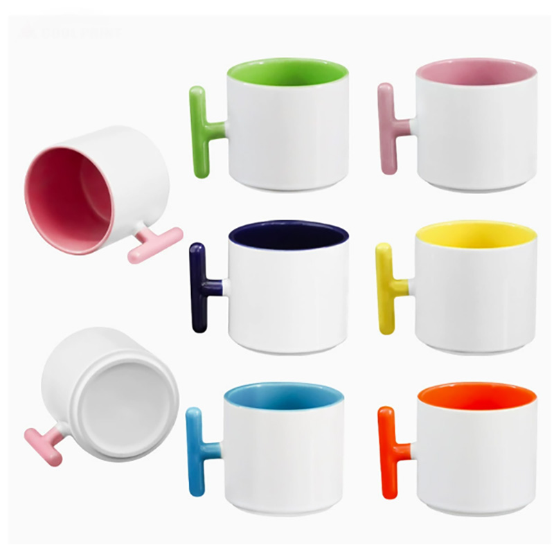 Sublimation Mug White - 2개 세트 창의적인 T자형 손잡이 세라믹